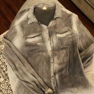 Washed Out Gray Button Down Long Sleeve Top